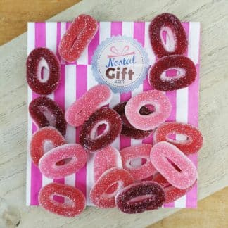 Bonbon anneaux acidulés goût fruits rouges  x 20 - 85g (mini anneaux)