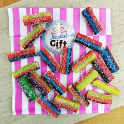 Bonbon mini câbles acidulés fourrés - Multifruit 4 couleurs x20