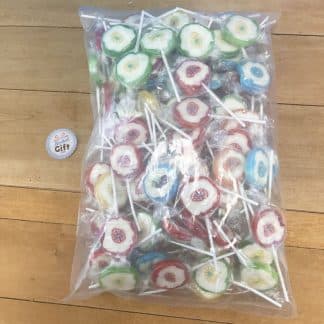 PROMOTION Date courte ! - Sucettes Rock décorées goût fruits ou de fleur - sac de 1,1 kilo