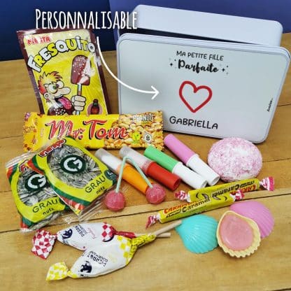 Coffret bonbons des années 70 personnalisé  "Ma petite fille parfaite" (Boîte en métal)