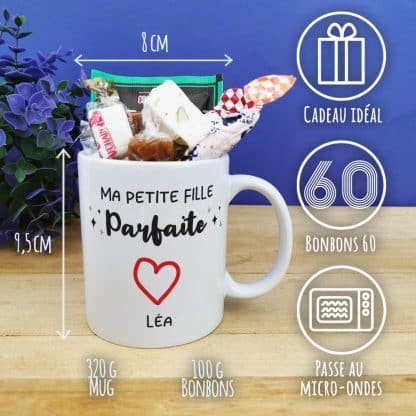 Mug bonbon années 60  "Ma petite fille parfaite" - cadeau  mamie,  papy personnalisé