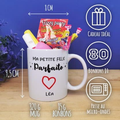 Mug bonbon années 80  "Ma petite fille parfaite" cadeau  mamie,  papy personnalisé