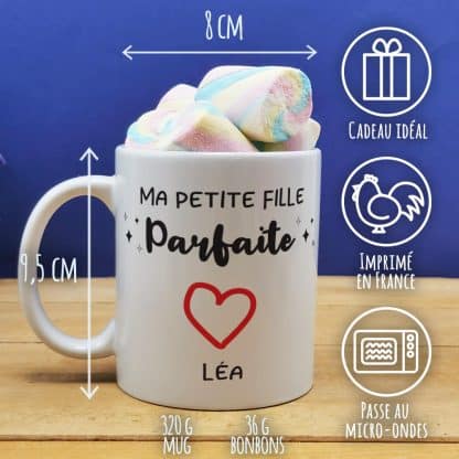 Mug "Ma petite fille parfaite" personnalisé  et ses guimauves torsade x5 - cadeau papy et mamie