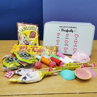 Coffret bonbons des années 70 personnalisé   "Mes petits enfants parfaits" - Cadeau papy ou mamie (Boîte en métal)