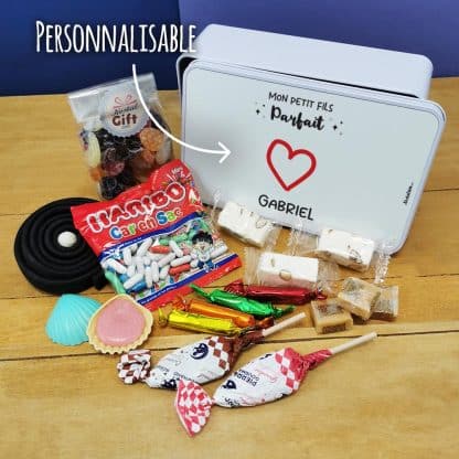 Coffret bonbons des années 60 personnalisé   "Mon petit fils parfait" (Boîte en métal) - cadeau papy mamie