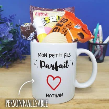 Mug bonbon années 70 "Mon petit fils parfait" - cadeau mamie,  papy personnalisé