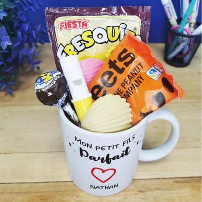 Mug bonbon années 70 "Mon petit fils parfait" - cadeau mamie,  papy personnalisé