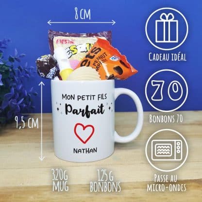 Mug bonbon années 70 "Mon petit fils parfait" - cadeau mamie,  papy personnalisé