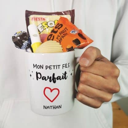 Mug bonbon années 70 "Mon petit fils parfait" - cadeau mamie,  papy personnalisé