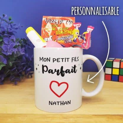 Mug bonbon années 80  "Mon petit fils parfait" cadeau mamie,  papy personnalisé