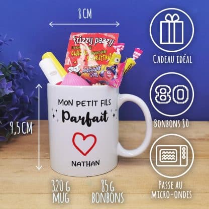 Mug bonbon années 80  "Mon petit fils parfait" cadeau mamie,  papy personnalisé