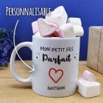 Mug "Mon petit fils parfait" personnalisé  et ses guimauves coeurs x10- cadeau papy mamie