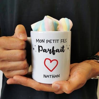 Mug "Mon petit fils parfait" personnalisé   et ses guimauves torsade x5 - cadeau papy mamie