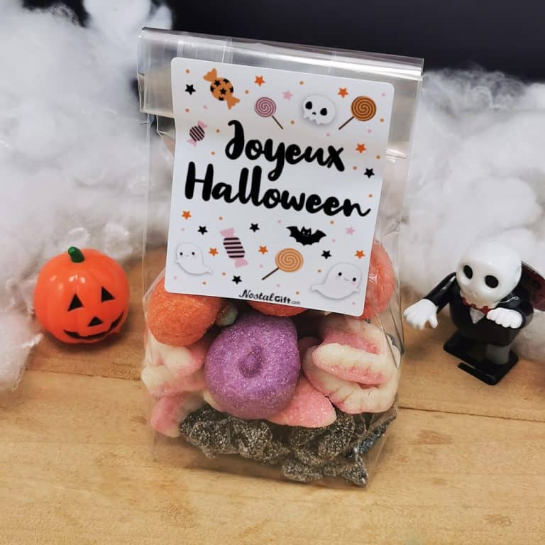 Sachet de Bonbons Halloween tarentules noirs, dentiers et 5 guimauves