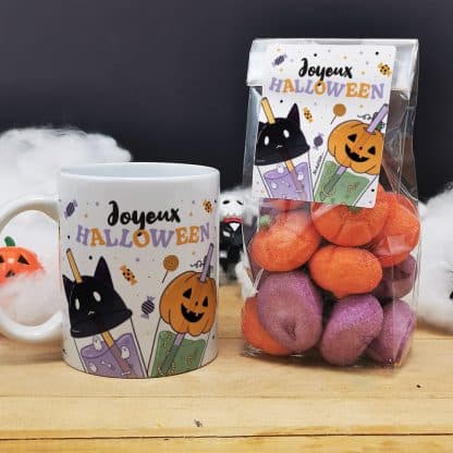 Halloween - Mug Bubble tea "Joyeux Halloween" + 15 guimauves Tête de mort