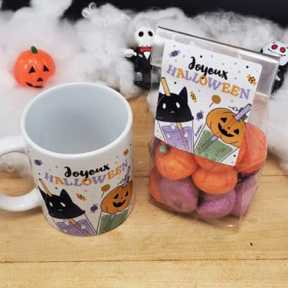 Halloween - Mug Bubble tea "Joyeux Halloween" + 15 guimauves Tête de mort