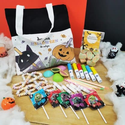 Sac Bubble Tea Personnalisé "Joyeux Halloween" rempli de bonbons