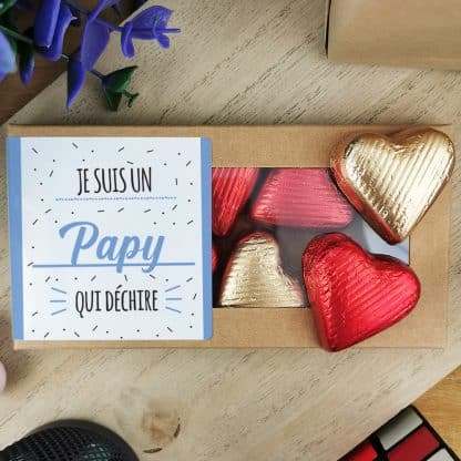 Cœurs au chocolat au lait et chocolat noir praliné x8 "Je suis un papy qui déchire"