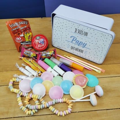 Coffret bonbons des années 90 "Je suis un papy qui déchire "(Boîte en métal)