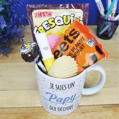 Mug bonbon années 70 "Je suis un papy qui déchire"