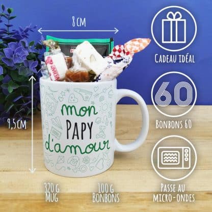 Mug bonbon années 60  "mon papy d'amour" -  fête des grands pères