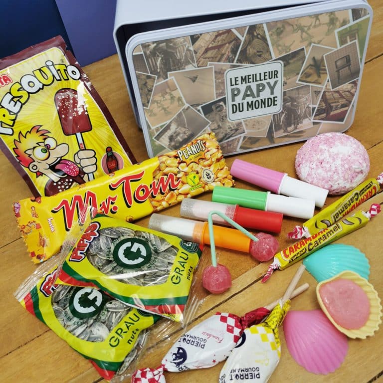 Bonbons des années 70 "Le meilleur papy du monde" (Boîte en metal)