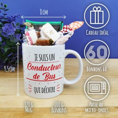 Mug bonbon années 60  "Je suis un conducteur de bus qui déchire"