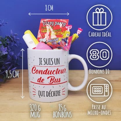 Mug bonbon années 80  "Je suis un conducteur de bus qui déchire"