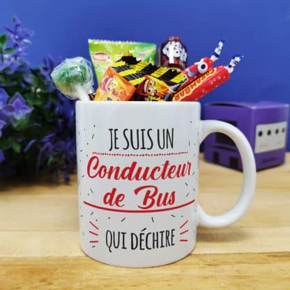 Mug bonbon années 90 "Je suis un conducteur de bus qui déchire" de la collection "Qui déchire"