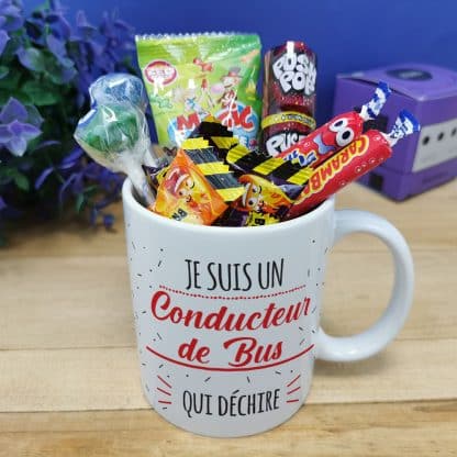 Mug bonbon années 90 "Je suis un conducteur de bus qui déchire" de la collection "Qui déchire"