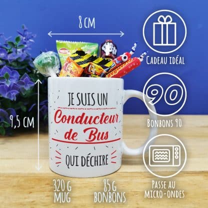 Mug bonbon années 90 "Je suis un conducteur de bus qui déchire" de la collection "Qui déchire"