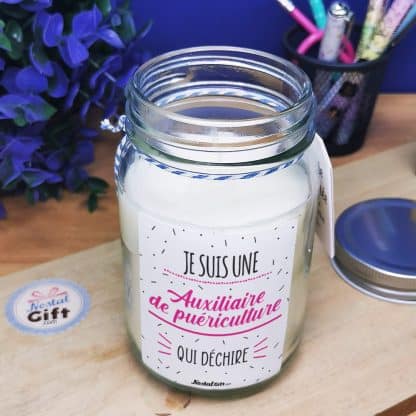 Bougie Jar  "je suis une auxiliaire de puériculture qui déchire" - cadeau crèche