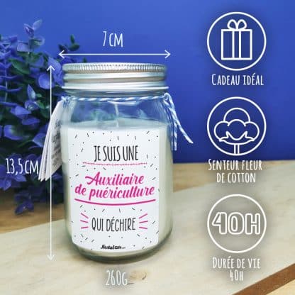 Bougie Jar  "je suis une auxiliaire de puériculture qui déchire" - cadeau crèche