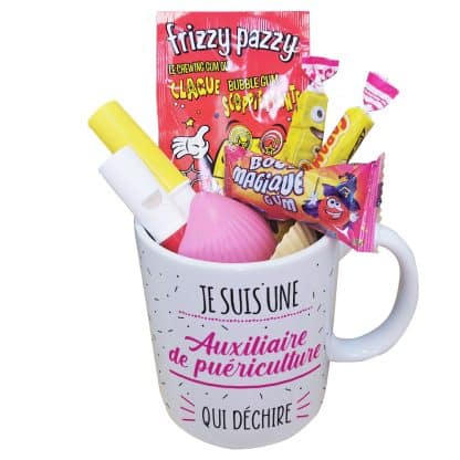 Mug bonbons années 80  "Auxiliaire de puériculture qui déchire"