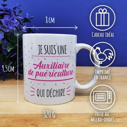 Mug "je suis une auxiliaire de puériculture qui déchire" - Cadeau crèche