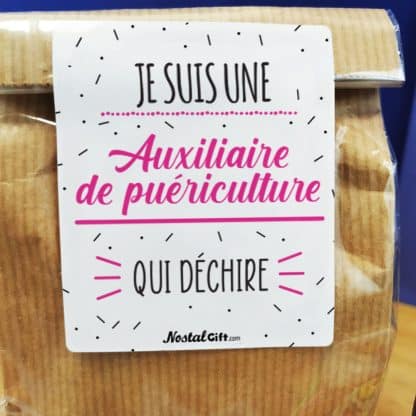 Sachet bonbon années 80  "je suis une auxiliaire de puériculture qui déchire" - Cadeau crèche