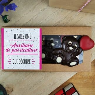 Oursons au chocolat noir x3 "je suis une auxiliaire de puériculture qui déchire" de la collection cadeau crèche