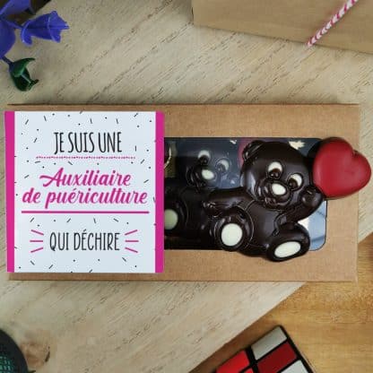 Oursons au chocolat noir x3 "Je suis une auxiliaire de puériculture qui déchire"