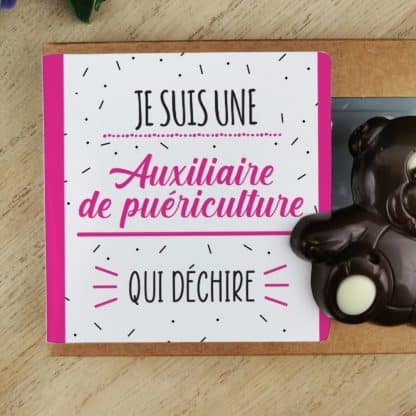 Oursons au chocolat noir x3 "Je suis une auxiliaire de puériculture qui déchire" – Image 4