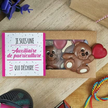 Oursons au chocolat au lait x3 "je suis une auxiliaire de puériculture qui déchire"