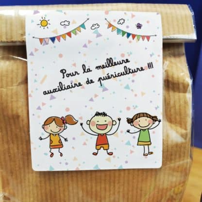 Sachet bonbon années 80  "Pour la meilleure auxiliaire de puériculture" de la collection "Dessin d’enfants"  - Cadeau la fin de l'année scolaire  : Auxiliaire de puericulture