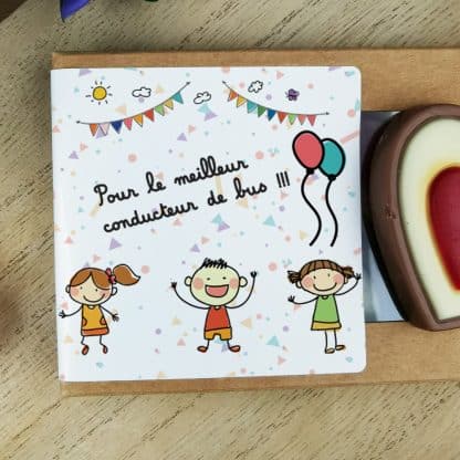 Cœurs au chocolat au lait rouge et blanc x4 "Pour le meilleur conducteur de bus" - Cadeau pour la fin de l'année scolaire  : chauffeur de bus