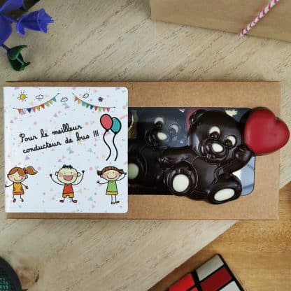 Oursons au chocolat noir x3 "Pour le meilleur conducteur de bus" - Cadeau pour la fin de l'année scolaire  : chauffeur de bus