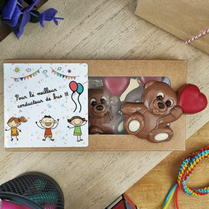 Oursons au chocolat au lait x3 "Pour le meilleur conducteur de bus"  - Cadeau pour la fin de l'année scolaire  : chauffeur de bus