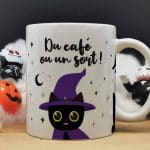 Mug Halloween Chat noir  "Du café ou un sort"