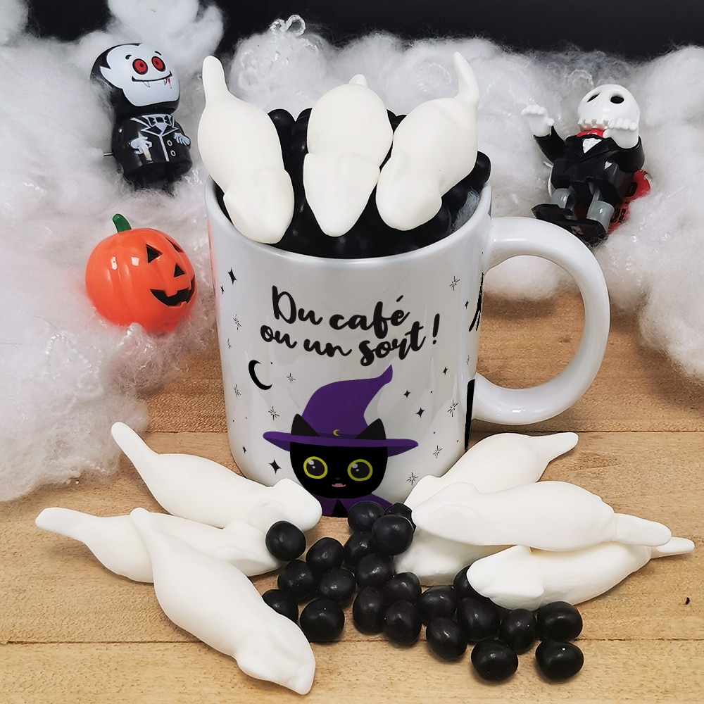 Mug bonbon chat noir - mug Halloween rempli de 10 souris et 100gr