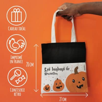 Sac Citrouille d'Halloween Personnalisé - "Les bonbons de ..." rempli de bonbons