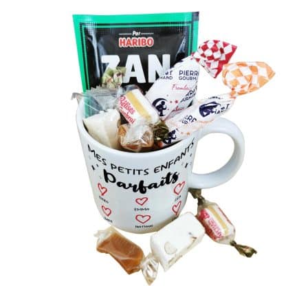 Mug bonbon années 60  "Mes petits enfants parfaits" cadeau pour mamie et  papy personnalisé