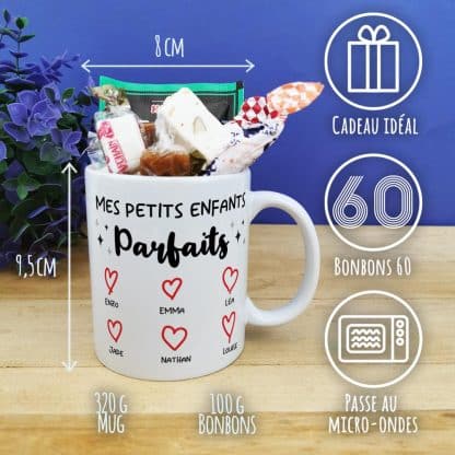 Mug bonbon années 60  "Mes petits enfants parfaits" cadeau pour mamie et  papy personnalisé