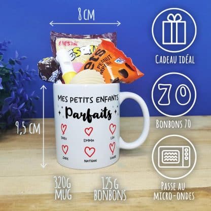 Mug bonbon années 70 "Mes petits enfants parfaits" cadeau mamie et  papy personnalisé